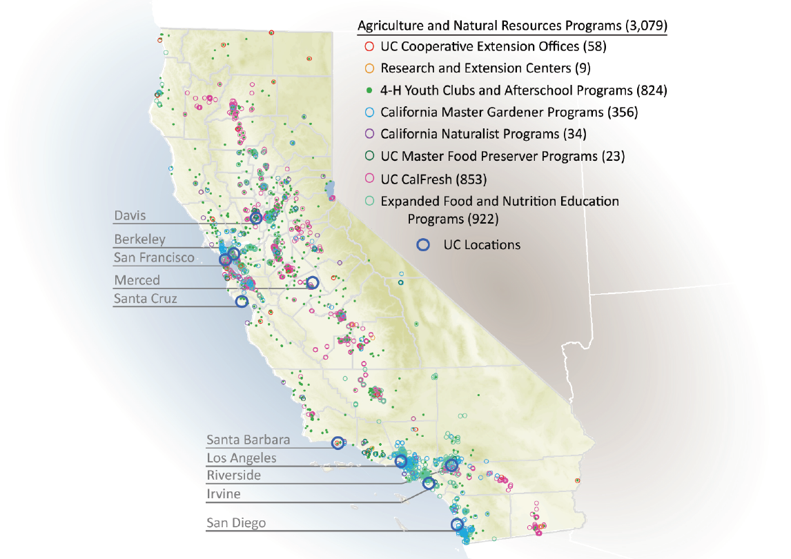 Map of UC Division of Agriculture and Natural Resources programs
