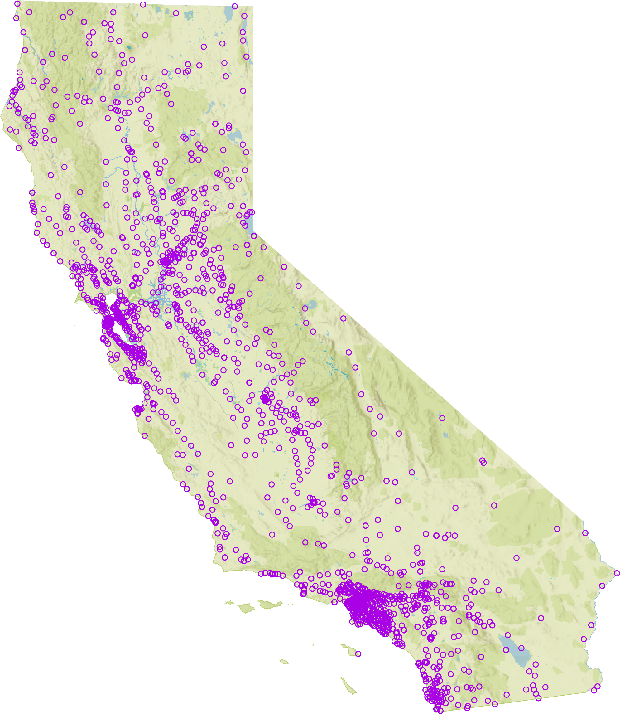 map showing Distribution of California zip codes served by UC Health