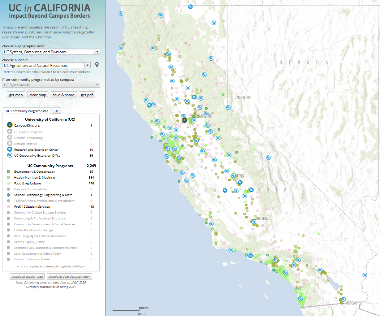 California map showing UC Agriculture and Natural Resources program locations