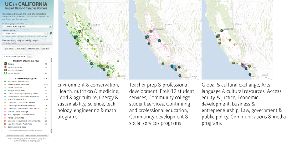 California maps showing UC in California: Impact beyond campus borders, Community-based program locations